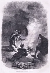 Padri Pellegrini attorno a un fuoco di guardia, illustrazione da Cassell