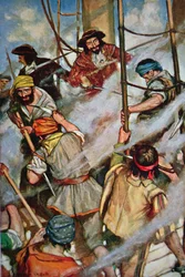 Pirati che abbordano una nave vittima