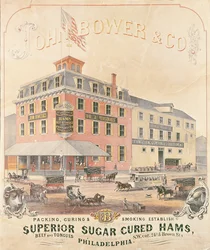 Poster pubblicitario di John Bower & Co. Superior Sugar Cured Hams