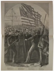 Il presidente Lincoln coinvolto nella battaglia di Fort Stevens, illustrazione da "Harper