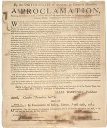 Proclamazione del Congresso che dichiara la cessazione delle armi e la fine della guerra, 24 aprile 1783