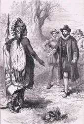 Accoglienza di un guerriero Naragansett, illustrazione da Cassell