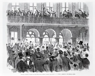 Riunione di Secessione davanti alla Mills House, Meeting Street, Charleston, Carolina del Sud, c.1860