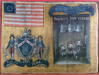 Stendardo di seta della Società degli Stagnai di New York City, portato nella Processione Federale, 23 luglio 1788