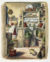 Dispensa in cucina in "Schnik, schnak, trifles for the little ones", giochi per bambini. ed. London- Georges Ronthedge and sons. New York, The broad way Ludgate n.d. c. 1890.