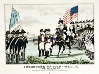 La resa di Cornwallis a York Town, VA, ottobre 1781, pub. Currier  Ives