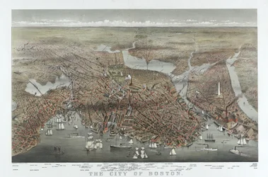 La città di Boston, pub. 1873 (litografia a colori)
