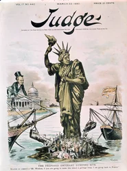 Il sito proposto per lo scarico degli emigranti, copertina di Judge, 22 marzo 1890