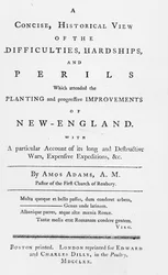 Frontespizio di A Concise, Historical View of the Difficulties, Hardships, and Perils which attended the Planting and Progressive Improvements of New England, 1770
