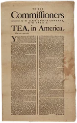 Ai Commissari nominati dalla Compagnia delle Indie Orientali, per la vendita del tè in America, firmato Scaevola, 1773