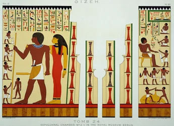Tomba 24, camera sepolcrale n. 2, da Giza, Volume II, tavola XV da Antico Egitto di Samuel Augustus Binion, pubblicato 1887