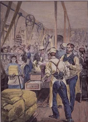 Industria tessile americana, fabbrica tessile nel Nord, c.1870