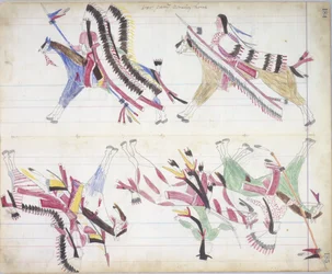 Gruppo di guerra che torna a casa, illustrazione dal Black Horse Ledger, 1877-79