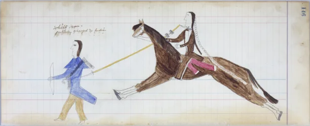 Uomo bianco parzialmente trasformato in indiano, illustrazione dal Black Horse Ledger, 1877-79