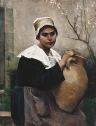 Ragazza bretone con in mano un barattolo