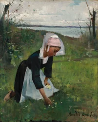 Ragazza bretone che raccoglie fiori