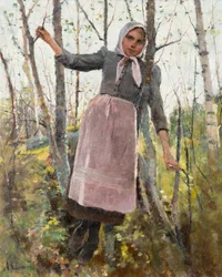 Primavera; Ragazza in un bosco di betulle