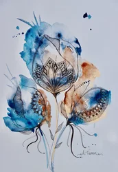 Mandala floreale (blu, oro, terra di Siena bruciata)