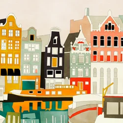 Case di Amsterdam con navi, vista 1