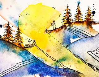 Un paesaggio montano dai colori vivaci