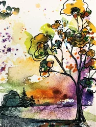 Albero dai colori vivaci al tramonto