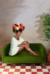 Donna con fiori sul divano