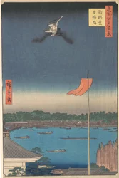 Ponte Azuma dal tempio di Komagatado, dalla serie Cento vedute famose di Edo, 1857