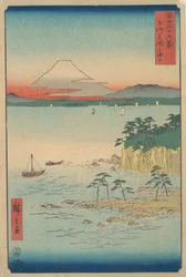 Il Fuji da Miura, Sagami Soshu Miura no Kaijo, dalla serie Trentasei vedute del Monte..., 1858