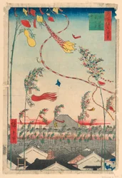 Città Prosperosa con il Festival di Tanabata (Shichu han-ei, Tanabata matsuri) Dalla Serie Cento Vedute di Edo