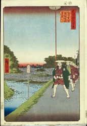 Cento vedute famose di Edo: Collina di Kinokuni e vista lontana di Akasaka e dello stagno Tameike
