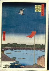 Cento vedute famose di Edo: Sala Komakata e Ponte Azuma