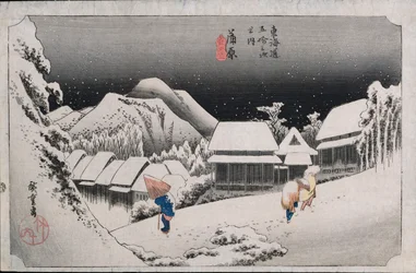 Neve notturna, Kambara, illustrazione dalla serie "Cinquantaquattro stazioni sul Tokaido", c.1834-35
