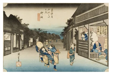 N. 36 Goyu - Cameriere che adescano i viaggiatori, periodo Edo, 1833-34 circa (stampa xilografica su carta)