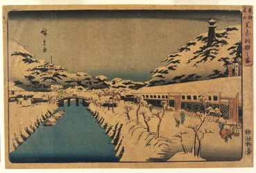 Neve al ponte Akabane a Shiba