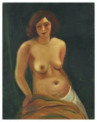 Busto di donna seduta in topless
