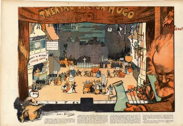 Teatro di Victor Hugo di André Devambez (1867-1944) caricatura in "Le rire" del 1902