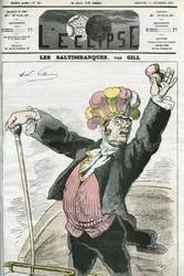 Caricatura "I Saltimbanchi", "strappo! Non combattere!", serie sui ciarlatani. Copertina di "L