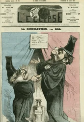 Caricatura di Adolphe Thiers (1797-1877) e Leon Gambetta (1838-1882), politici francesi. Copertina in 