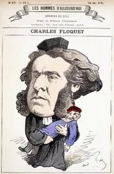 Caricatura di Charles Floquet (1828-1896), avvocato e presidente del Consiglio tra il 1888 e il 1889. Ferì il generale Boulanger in un duello, le cui idee combatteva. Disegno di Gill in 