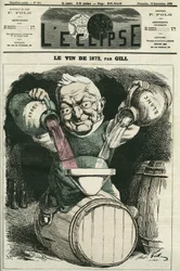 Il vino del 1872, illustrazione di Adolphe Thiers che mescola vino bianco e rosso. Copertina di "L