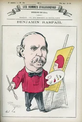 Ritratto di Benjamin Raspail (1823-1899), pittore e politico francese che promosse la legge che rese il 14 luglio festa nazionale. Caricatura di Gill, Parigi.
