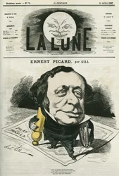 Ritratto di Ernest Picard (1821-1877), giornalista e avvocato francese. Caricatura di Gill, in "La Lune", 21 luglio