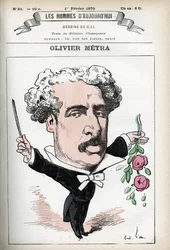 Ritratto di Olivier Metra (1830-1889), attore francese, compositore popolare. Caricatura di Gill, in "Les Homme d