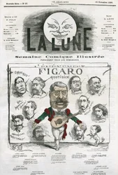Ritratto dei giornalisti del "Figaro Quotidien". Caricatura di Gill, in "The Moon", 18 novembre