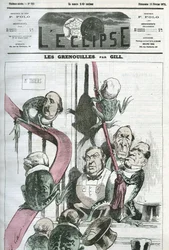 Le Rane, una caricatura di politici nel governo del Presidente Thiers in forma di rane. Copertina in "L