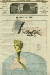 Il chiodo, una caricatura sulla Repubblica che illustra una citazione di Alexandre Dumas Fils: "Le opinioni sono come i chiodi. Più li colpisci, più li colpisci." Copertina di "L