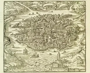 Città di Quinsai (ora Tianjin), incisione da La Cosmographie Universelle (Cosmografia Universale) di André Thevet