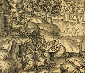 Fedele che adora la dea Tata Baba nella regione di Mosca, incisione dalla Cosmographie Universelle, di André Thevet (1504-1592), Parigi