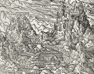 Regione montuosa del Sinai, incisione di Andre Thevet (1504-1592), Parigi, Francia