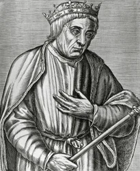 Ritratto di Casimiro III, Re di Polonia, noto come il Grande (1310-1370), incisione da Les Vrais pourtraits et Vies des Hommes illustres